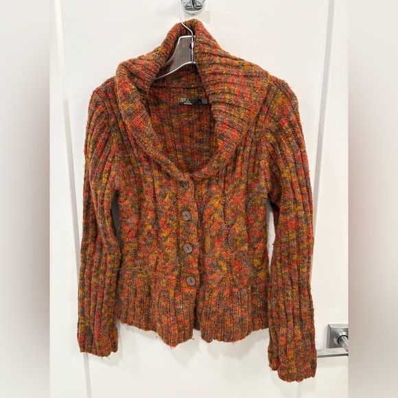 Prana Sweaters - Prana Multicolor Wool Blend Cable Knit Cowl Neck Cardigan Size Small